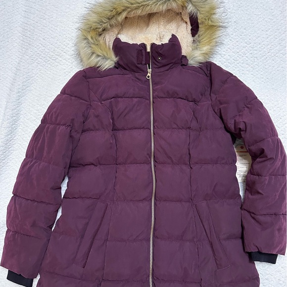 St. John’s Bay Bold Burgundy Coat Faux Fur Women’s Size Medium NWT - Picture 3 of 14